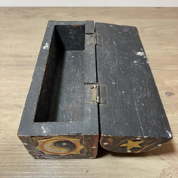 Vintage Celestial Wooden Box Sun, Moon & Stars Yin-Yang 1990s Home Decor - Picture 4 of 8